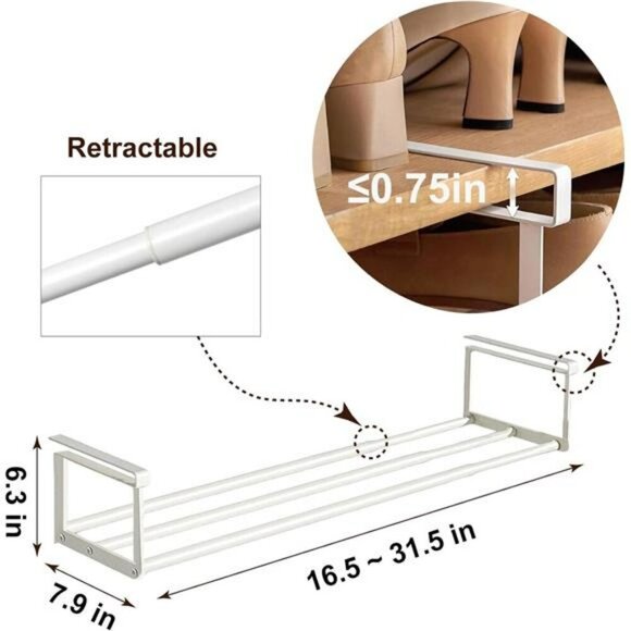 Expandable Adjustable Shoe Rack Shelf Organizer Under Cabinet Storage Black - Picture 2 of 7